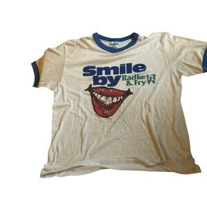 Vintage ringer tee Smile by Radke & Fry lips mouth dental dentist retro L
